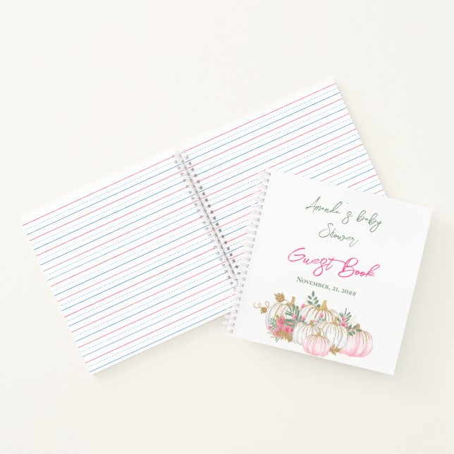 Fall Gold White und Pink Pumpkin Guest Book Notizbuch (Innenseite)