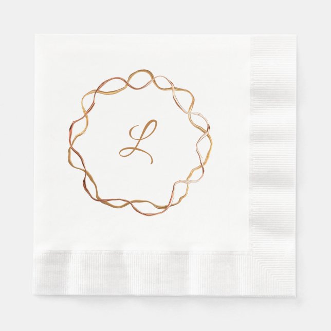 Fall Gold Wreath Monogram Paper Napkin Serviette (Vorderseite)