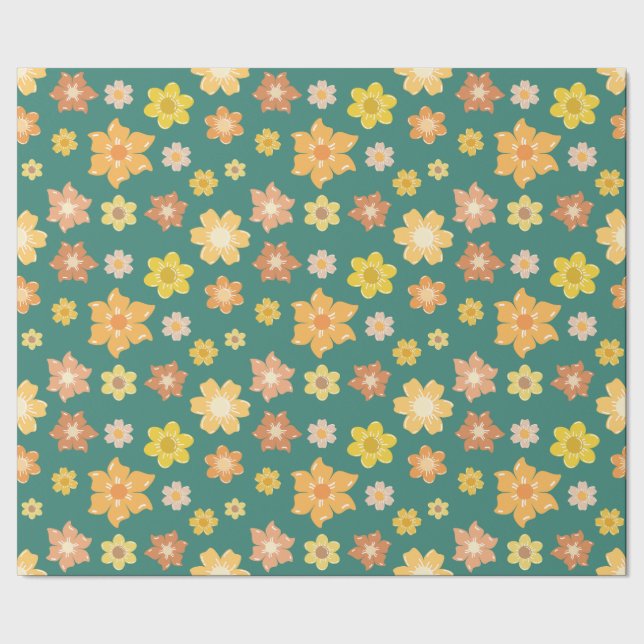 Fall Golden Floral Nahtlose Erntedank Geschenke Geschenkpapier (Saum)