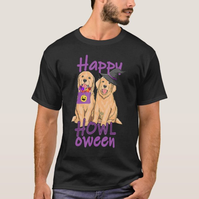 Fall Golden Retriever Halloween Happy Howl O Ween T-Shirt (Vorderseite)
