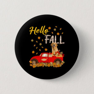 Fall Golden Retriever Leaf Herbst Red Truck Dog Lo Button