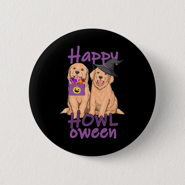 Fall Golden Retriever Liebt Halloween Happy Howl- Button (Vorderseite)