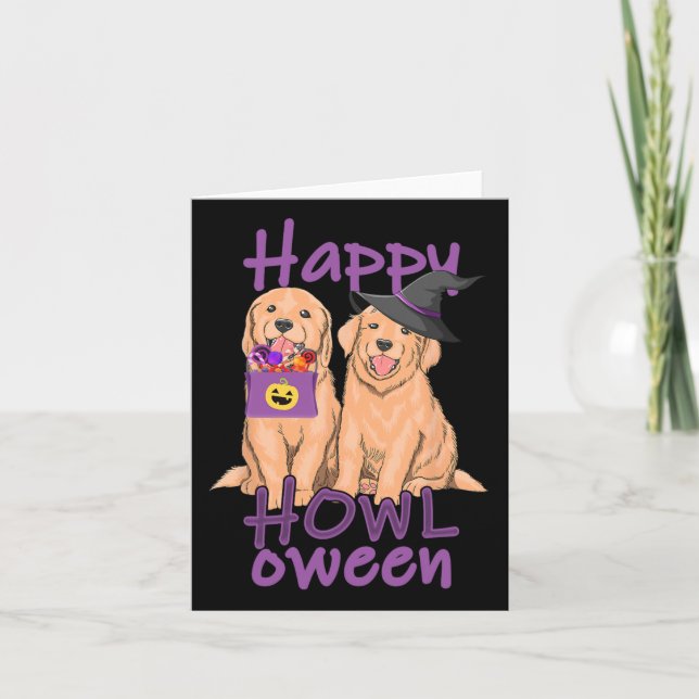 Fall Golden Retriever Liebt Halloween Happy Howl- Karte (Vorderseite)