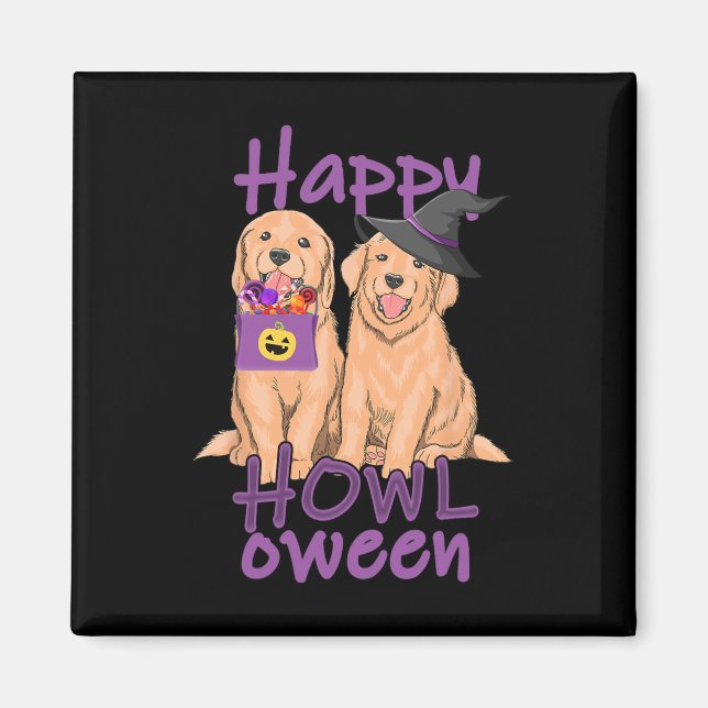 Fall Golden Retriever Liebt Halloween Happy Howl- Magnet (Vorne)