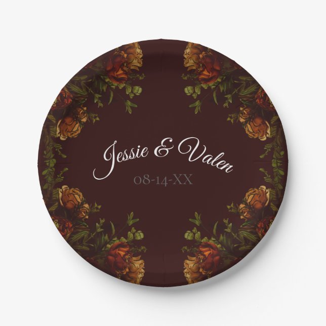 Fall Gothic Wedding Rustic Orange Maroon Pappteller (Vorderseite)