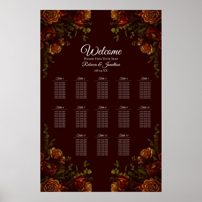 Fall Gothic Wedding Rustic Orange Maroon Poster (Vorne)