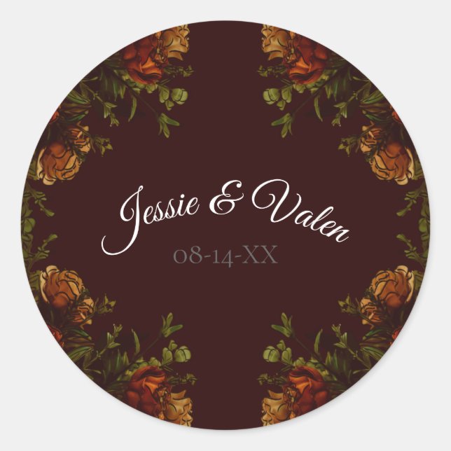 Fall Gothic Wedding Rustic Orange Maroon Runder Aufkleber (Vorderseite)