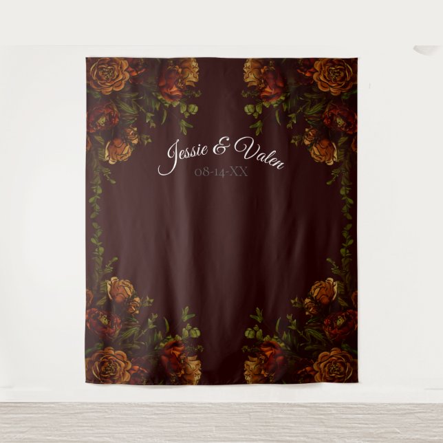 Fall Gothic Wedding Rustic Orange Maroon Wandteppich (Vorderseite)