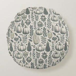 Fall Gourds Blockdruck in Grün Rundes Kissen