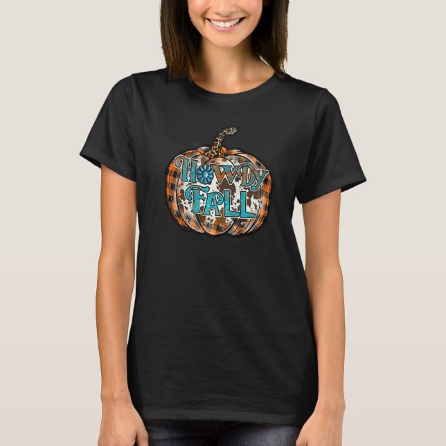 Fall Graphic For Women Cow Print Pumpkin Southern  T-Shirt (Vorderseite)