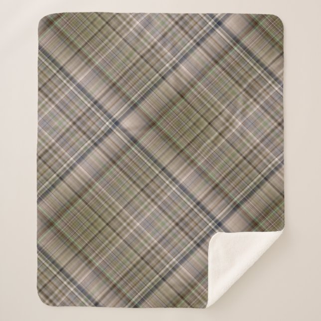 Fall Grass Brown und Olive Green Kariert Sherpadecke (Vorderseite)