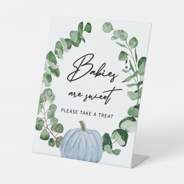 Fall Greenery Blue Pumpkin Babies sind süße Lecker Sockelschild (Vorderseite)