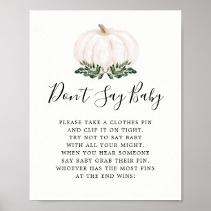 Fall Greenery Pumpkin Say Baby Game Sign Poster