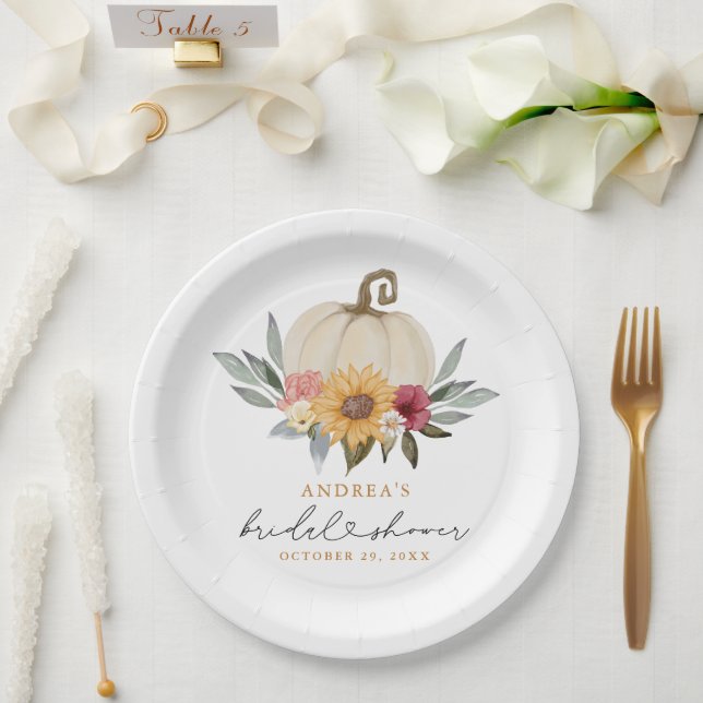 Fall Greenery Pumpkin Sonnenblumen Brautparty Pappteller (Hochzeit)