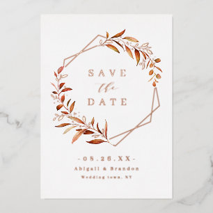 Fall Greenery Rose Gold Geometric Save the Date Folieneinladung