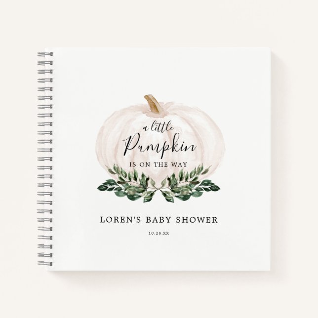 Fall Greenery White Pumpkin Baby Shower Gästebuch Notizbuch (Vorderseite)