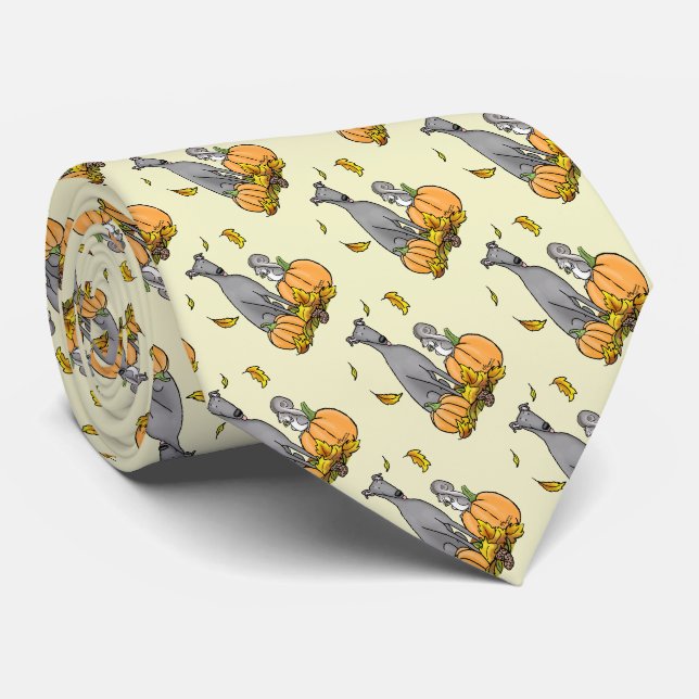 Fall Greyhound (grau) Dog Pumpkins Blätter Funny Krawatte (Gerollt)