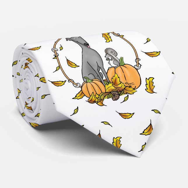 Fall Greyhound (grau) Dog Pumpkins Blätter Funny Krawatte (Gerollt)
