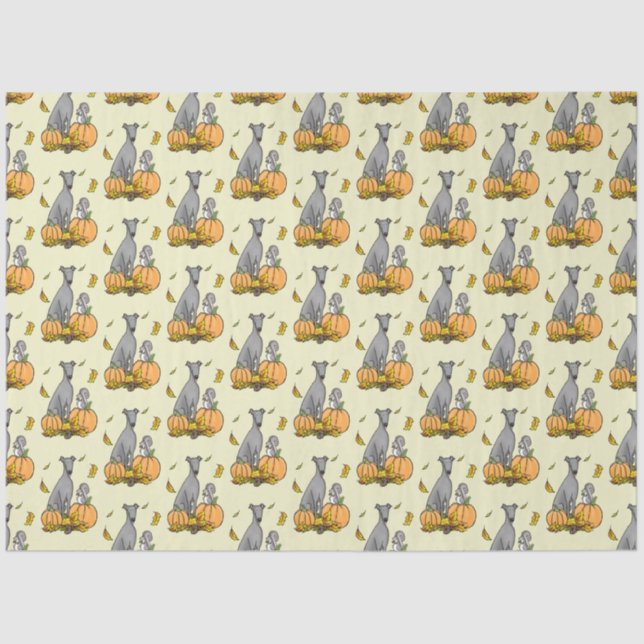 Fall Greyhound (grau) Dog Pumpkins Blätter Funny Seidenpapier (Vorderseite)