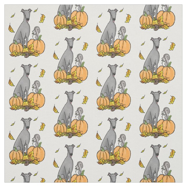 Fall Greyhound (grau) Dog Pumpkins Blätter Funny Stoff (Muster)