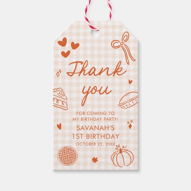 Fall Hand Drawn A Little Cutie Pie 1st Birthday Geschenkanhänger (Vorderseite)