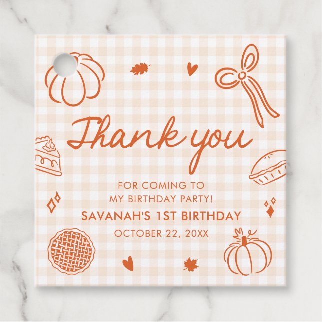 Fall Hand Drawn A Little Cutie Pie 1st Birthday Geschenkanhänger (Vorderseite)