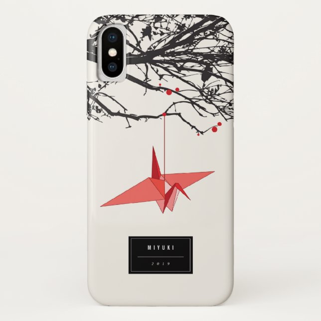 Fall Hangami Origami Red Paper Cranes Branches Zen Case-Mate iPhone Hülle (Rückseite)