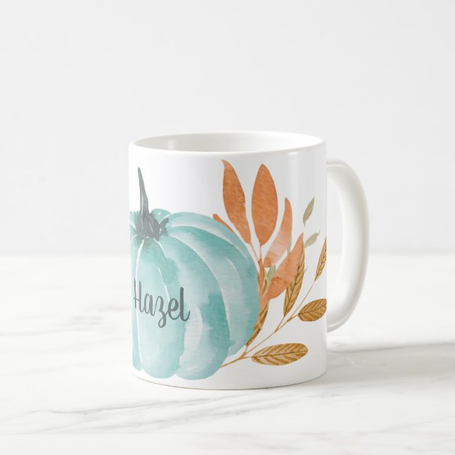 Fall Harvest Botanical Pumpkin Individuelle Name Kaffeetasse (VorderseiteRechts)