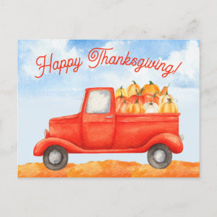 Fall Harvest Business Truck Happy Thanksgiving Postkarte
