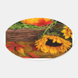 Fall Harvest Sonnenblumen Ovaler Aufkleber