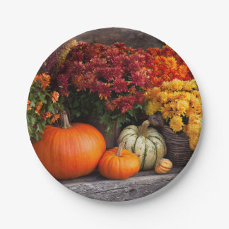 Fall Harvest Tablescape - Autumn Pumpkins Flowers Pappteller