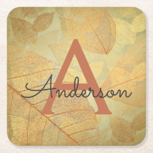 Fall - Herbst-Familien-Monogramm-Blätter Rechteckiger Pappuntersetzer