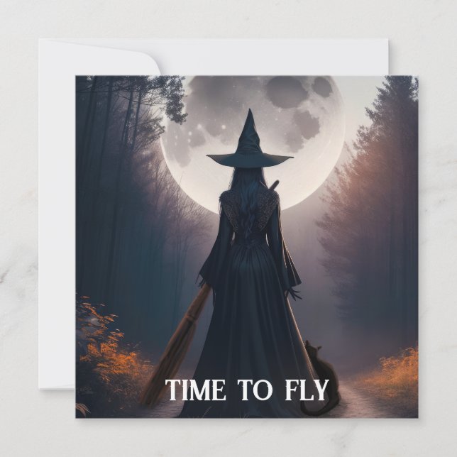 Fall Hexenlandschaft mit Vollmond Black Cat Card (Vorderseite)