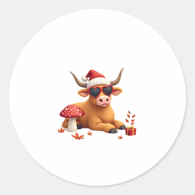 Fall Highland Cow Pumpkin Bow Christmas Girls Kids Runder Aufkleber (Vorderseite)