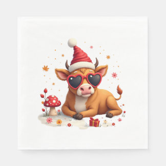 Fall Highland Cow Pumpkin Bow Christmas Girls Kids Serviette