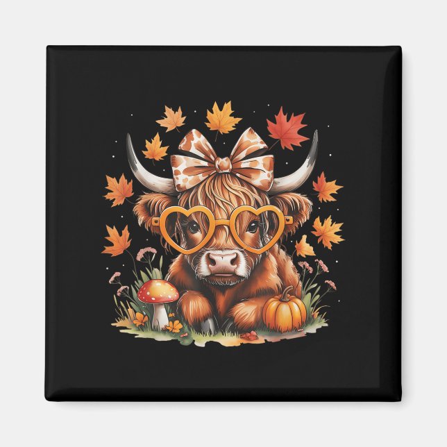 Fall Highland Cow Pumpkin Bow Thanksgiving Fall Gi Magnet (Vorne)