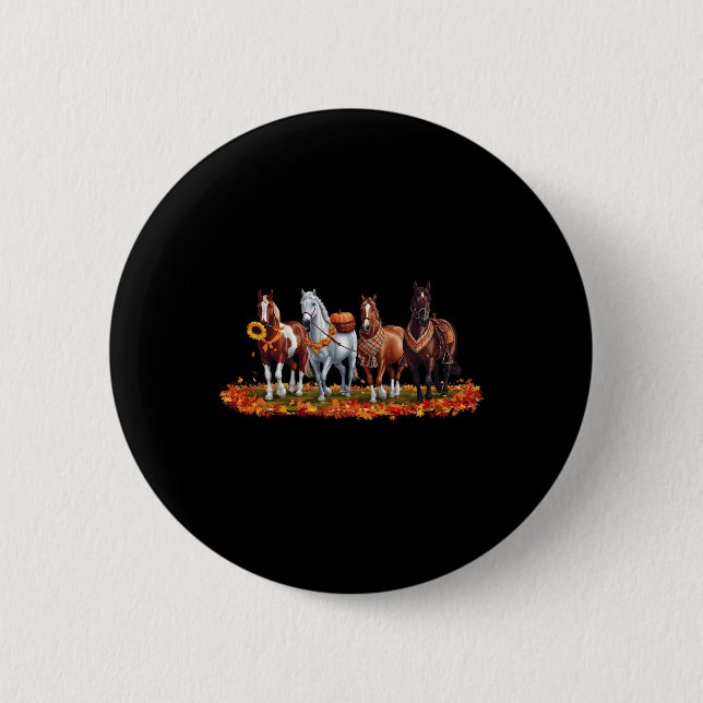Fall Horse Animal Erntedank Sunflowers Pumpkin Button (Vorderseite)