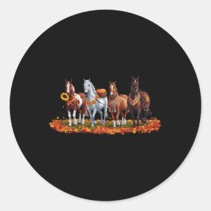 Fall Horse Animal Erntedank Sunflowers Pumpkin Runder Aufkleber