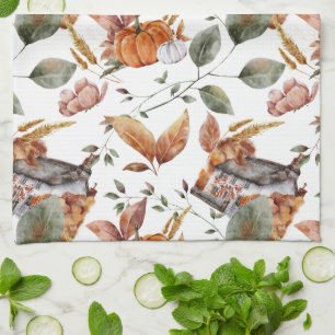 Fall Hütte Bauernhof Erntedank Floral Pumpkin Geschirrtuch