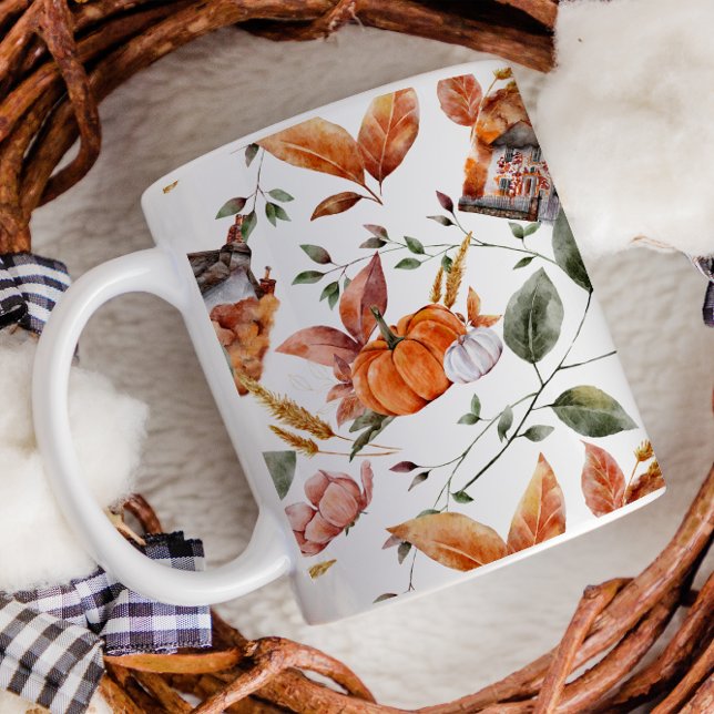 Fall Hütte Bauernhof Erntedank Floral Pumpkin Kaffeetasse (Von Creator hochgeladen)