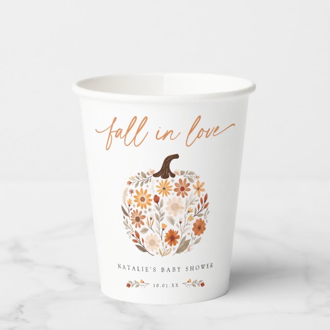 Fall in der Liebe Floral Pumpkin Baby Dusche Pappbecher (Links)