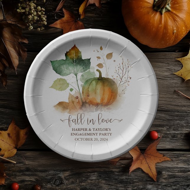 Fall in der Liebe Rustikaler Eleganter Kürbis Pappteller (Fall in love with our romantic autumn collection)