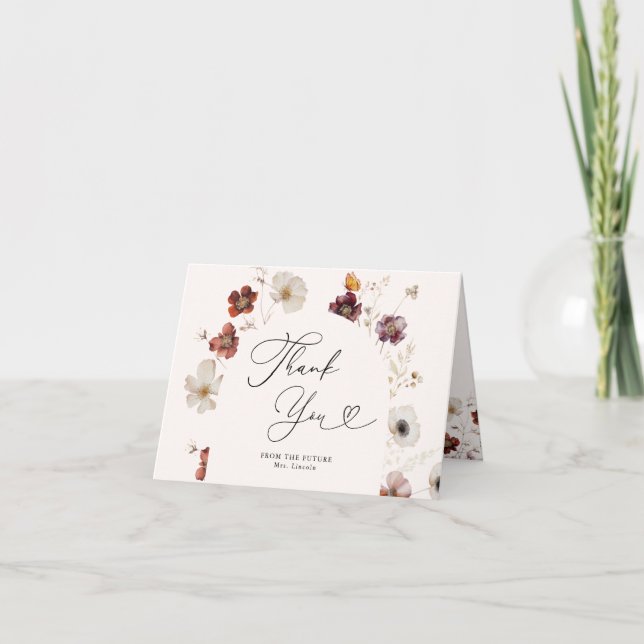 Fall in Liebe Boho Herbst Brautparty Blumenstrauch Dankeskarte (Vorderseite)