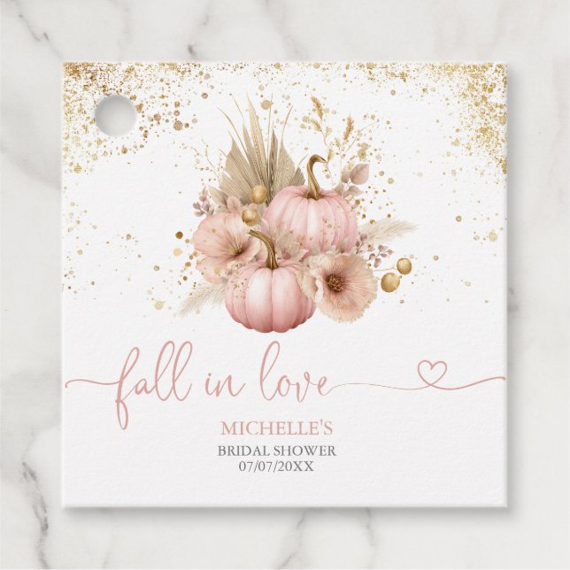 Fall in Liebe Brautparty Danke Pumpkin Geschenkanhänger (Vorderseite)