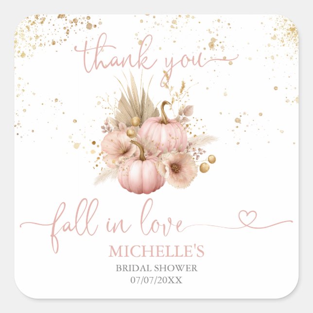 Fall in Liebe Brautparty Danke Pumpkin Quadratischer Aufkleber (Vorderseite)