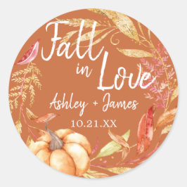 Fall in Liebe Burnt Orange Hochzeitstag Runder Aufkleber