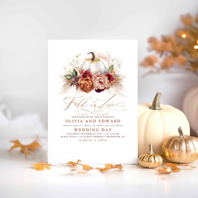 Fall in Liebe Elegante Hochzeitsrost Blume Pumpkin Einladung (Fall In Love Wedding Invitations)