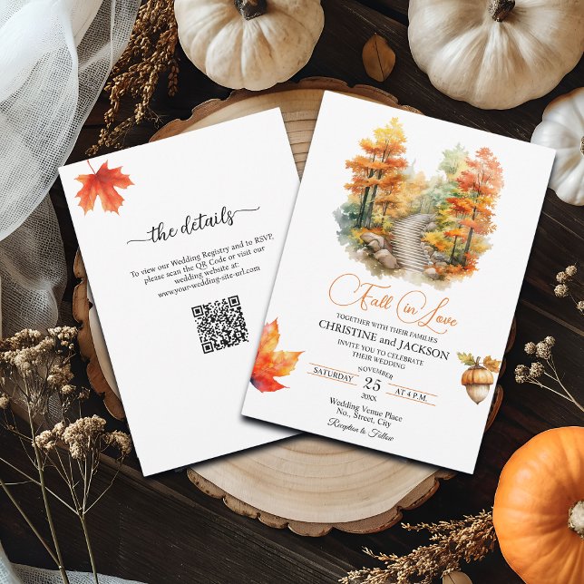 Fall in Liebe Forest im Herbst QR-Code Hochzeit Einladung (Von Creator hochgeladen)