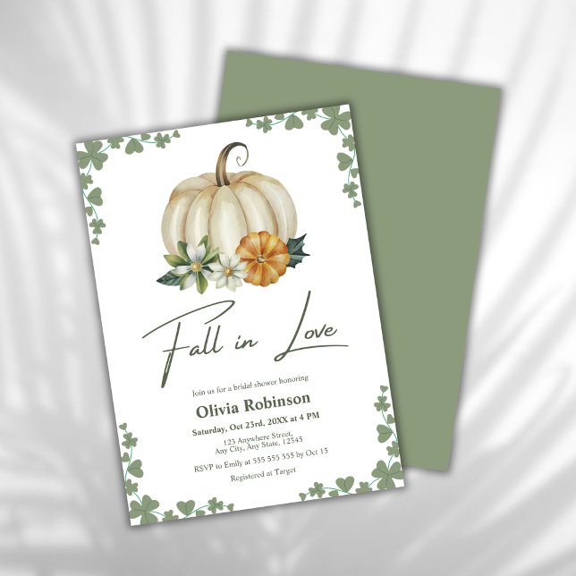 Fall in Liebe Grünpflanzen Pumpkin Brautparty Einladung (Fall in Love Greenery Pumpkin Bridal Shower Invitation )