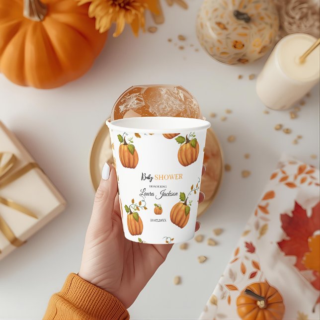 Fall in Liebe Kürbis Blumendusche Einladung Pappbecher (Von Creator hochgeladen)